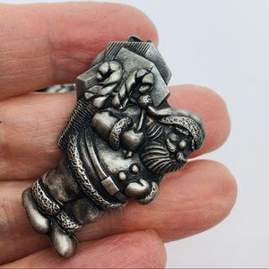 MS DEE Pewter Santa Brooch & candy Cane Earrings Set